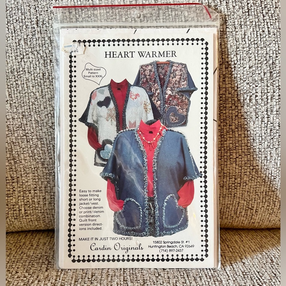 Vintage Cardin Originals Misses' Heart Warmer Jacket Pattern and instructions